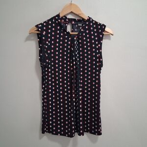 Tommy Hilfiger Sleeveless Twist Front Polka Dot Blouse Preppy Office Size Small